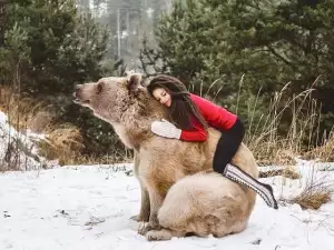 Фотосесията на гимнастичка и мечка взриви мрежата